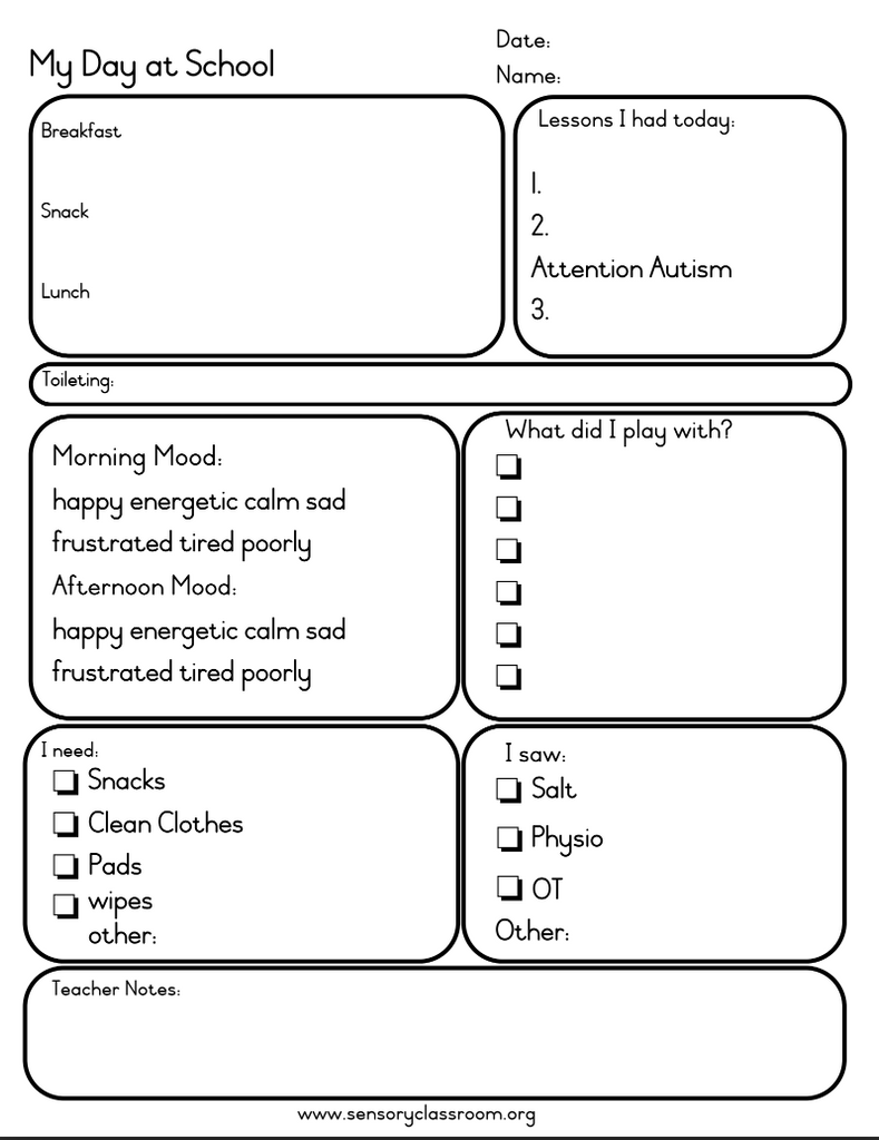 Daily Home/School Communication Sheets
