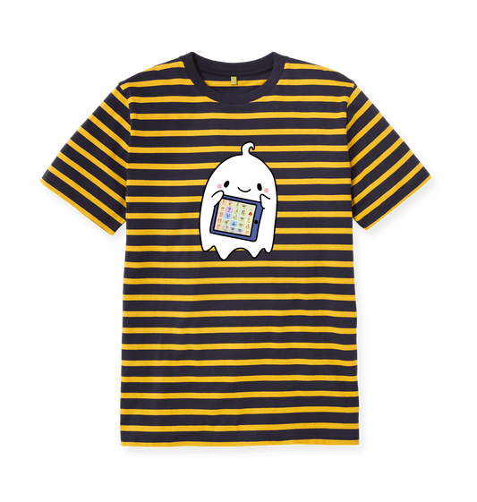 Navy & Mustard Stripe Printed Premium T-Shirt Front