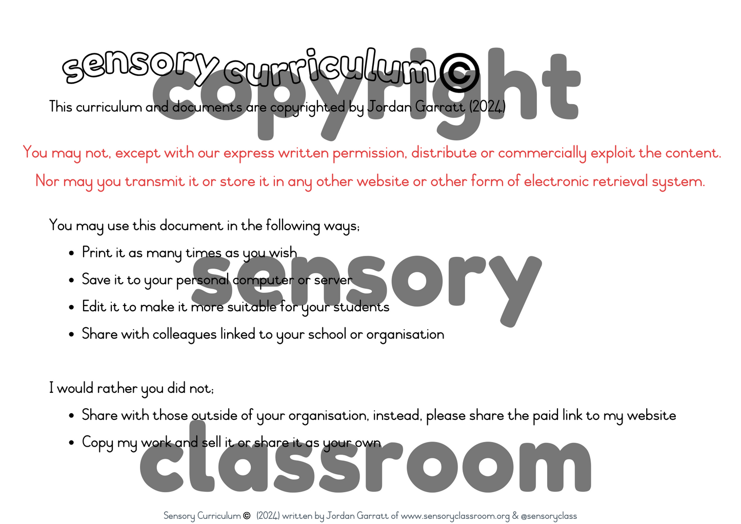 FULL Sensory Curriculum