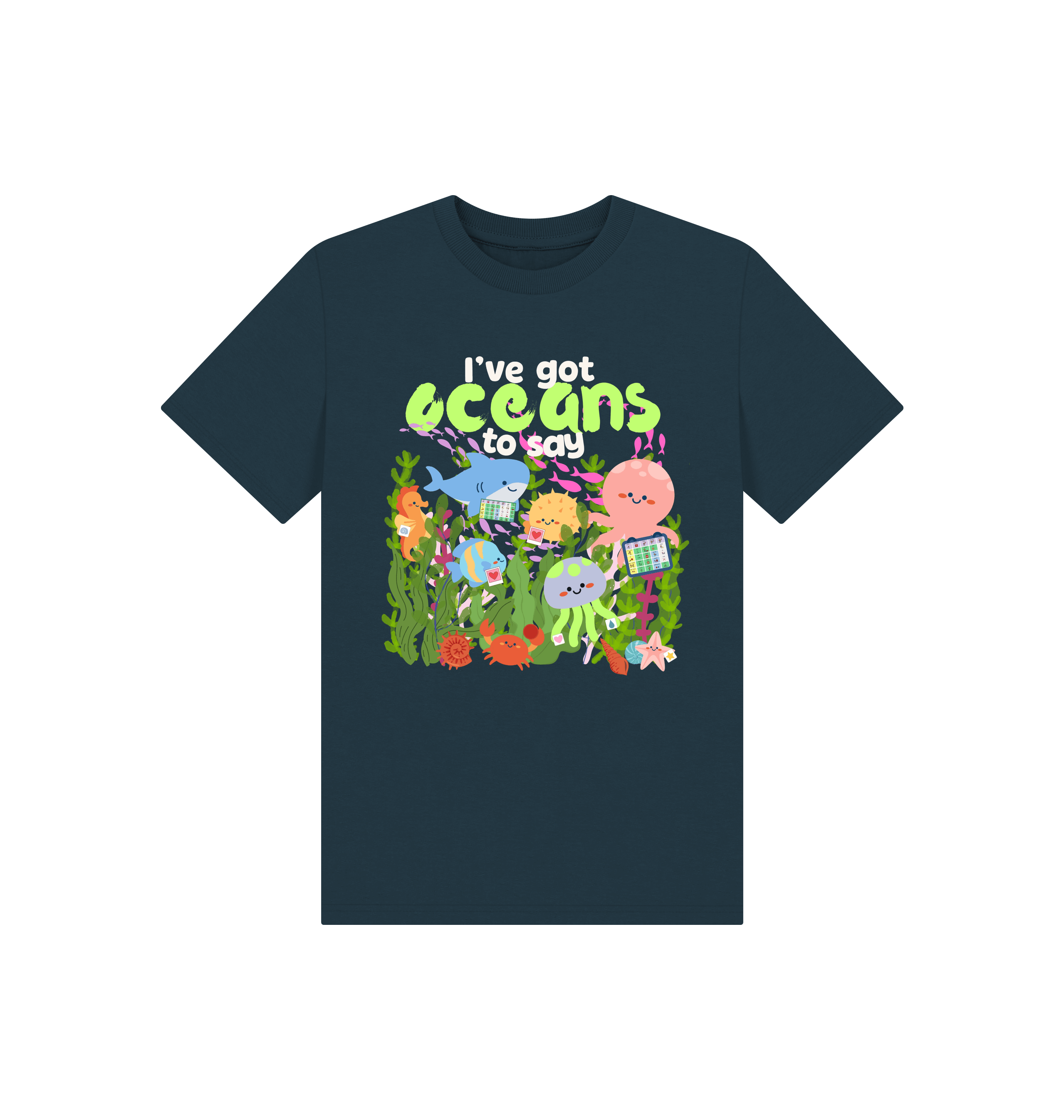 Denim Blue Printed Kids T-Shirt Front