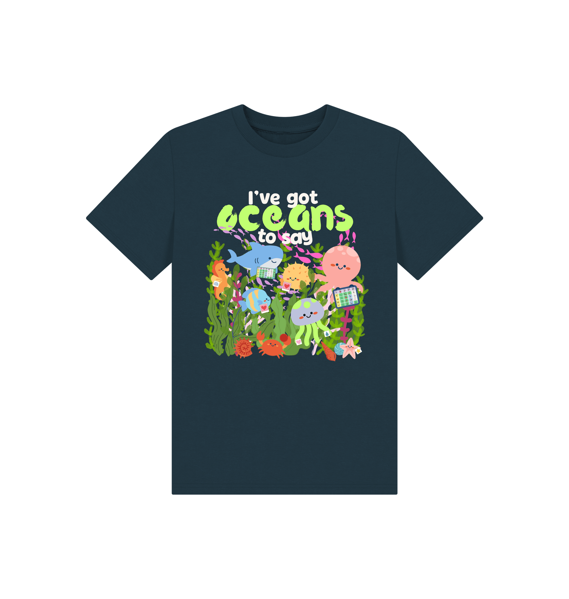 Denim Blue Printed Kids T-Shirt Front