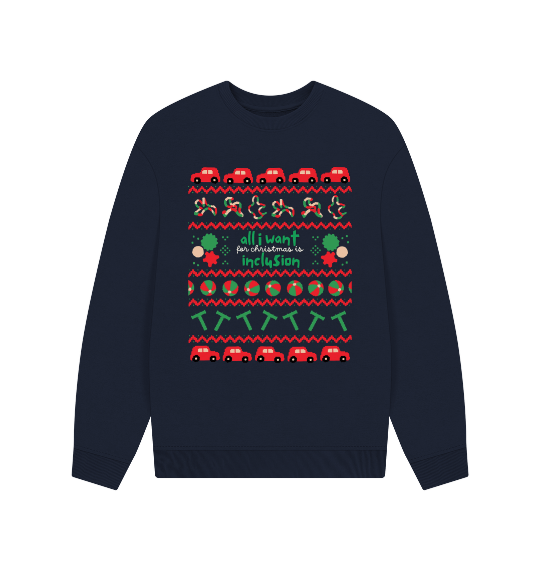 Navy Blue Sensory All I want for Christmas Men's oversized sweater (dark)