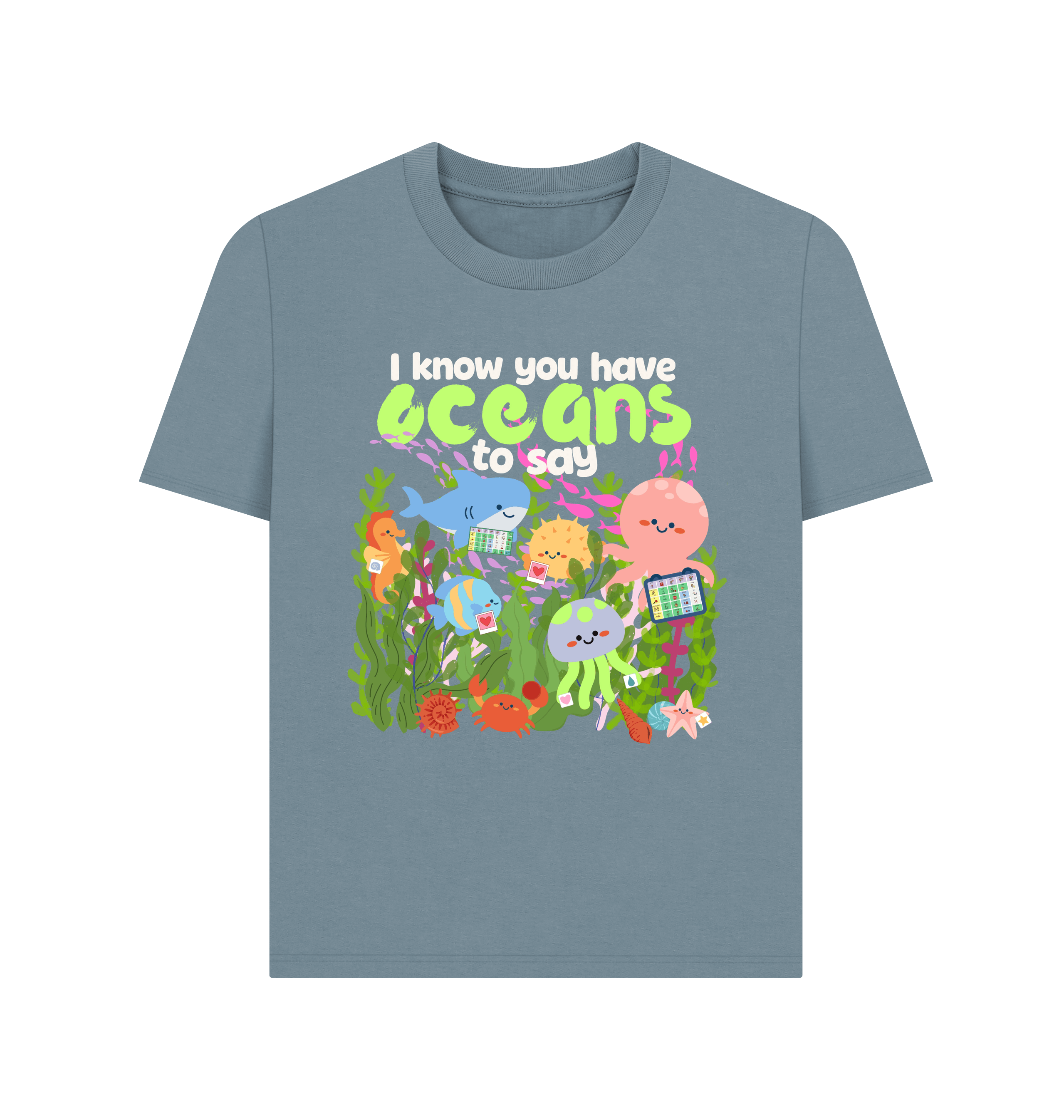 Stone Blue Printed T-shirt Front