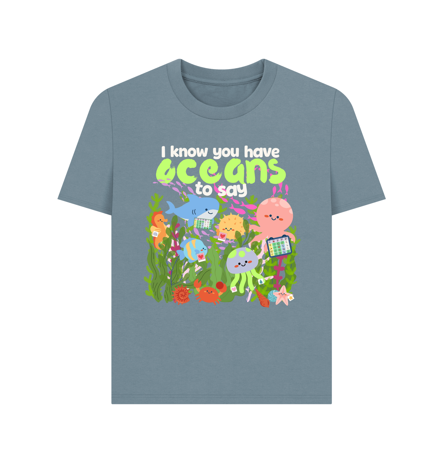 Stone Blue Printed T-shirt Front