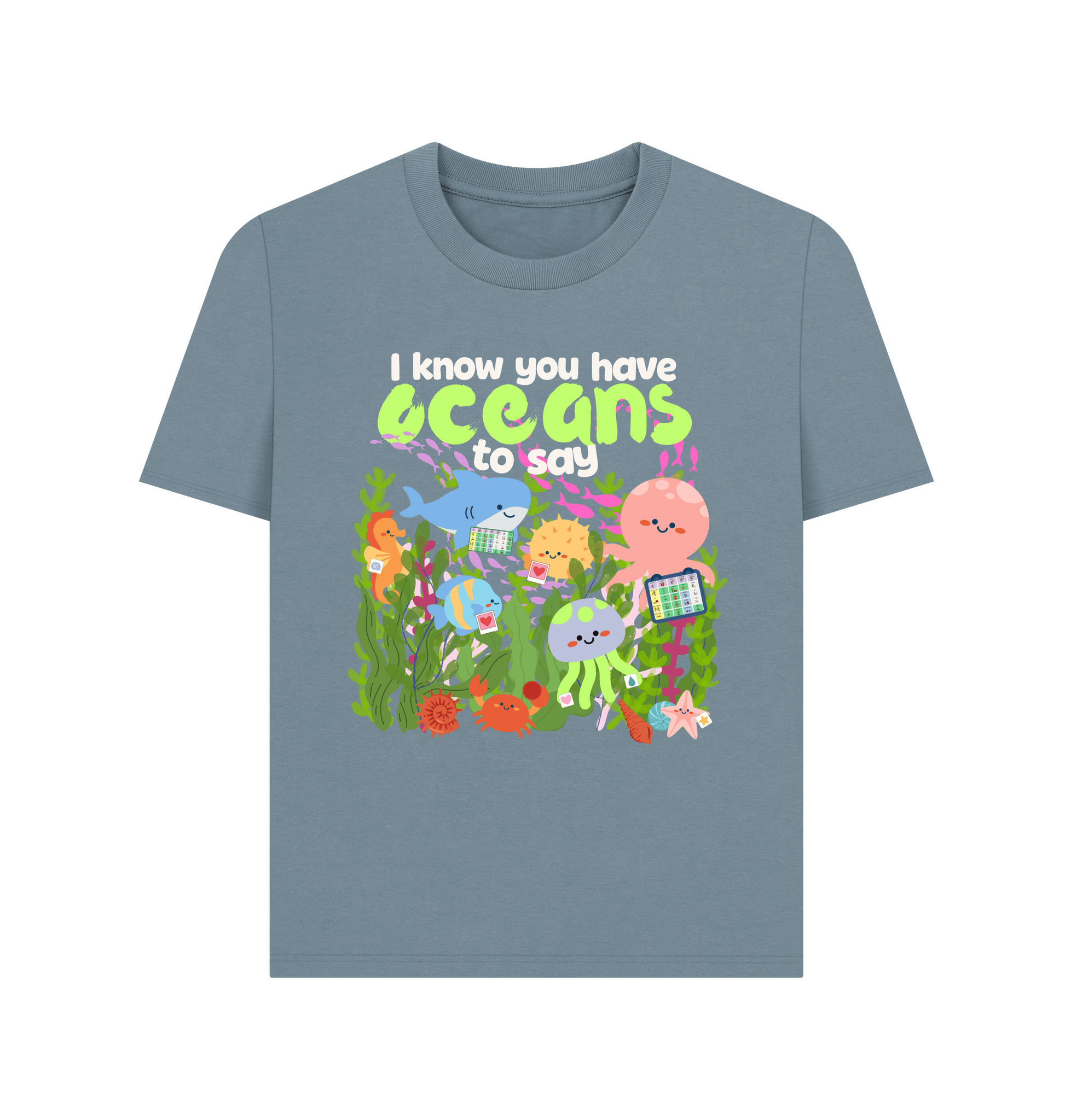 Stone Blue Printed T-shirt Front