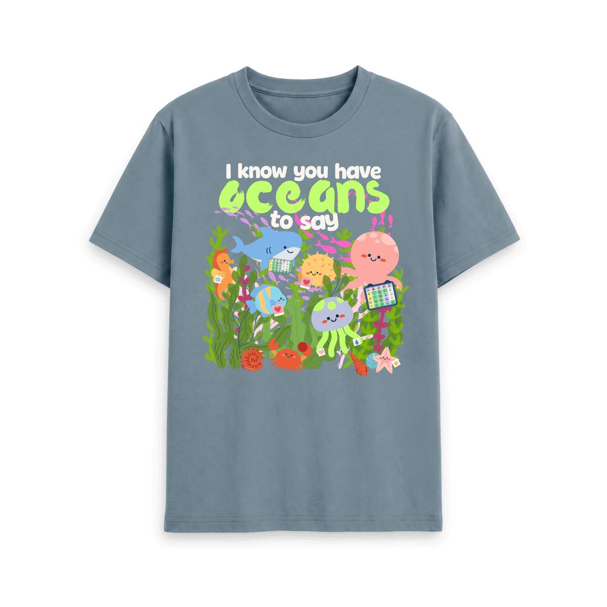Stone Blue Printed T-shirt Front