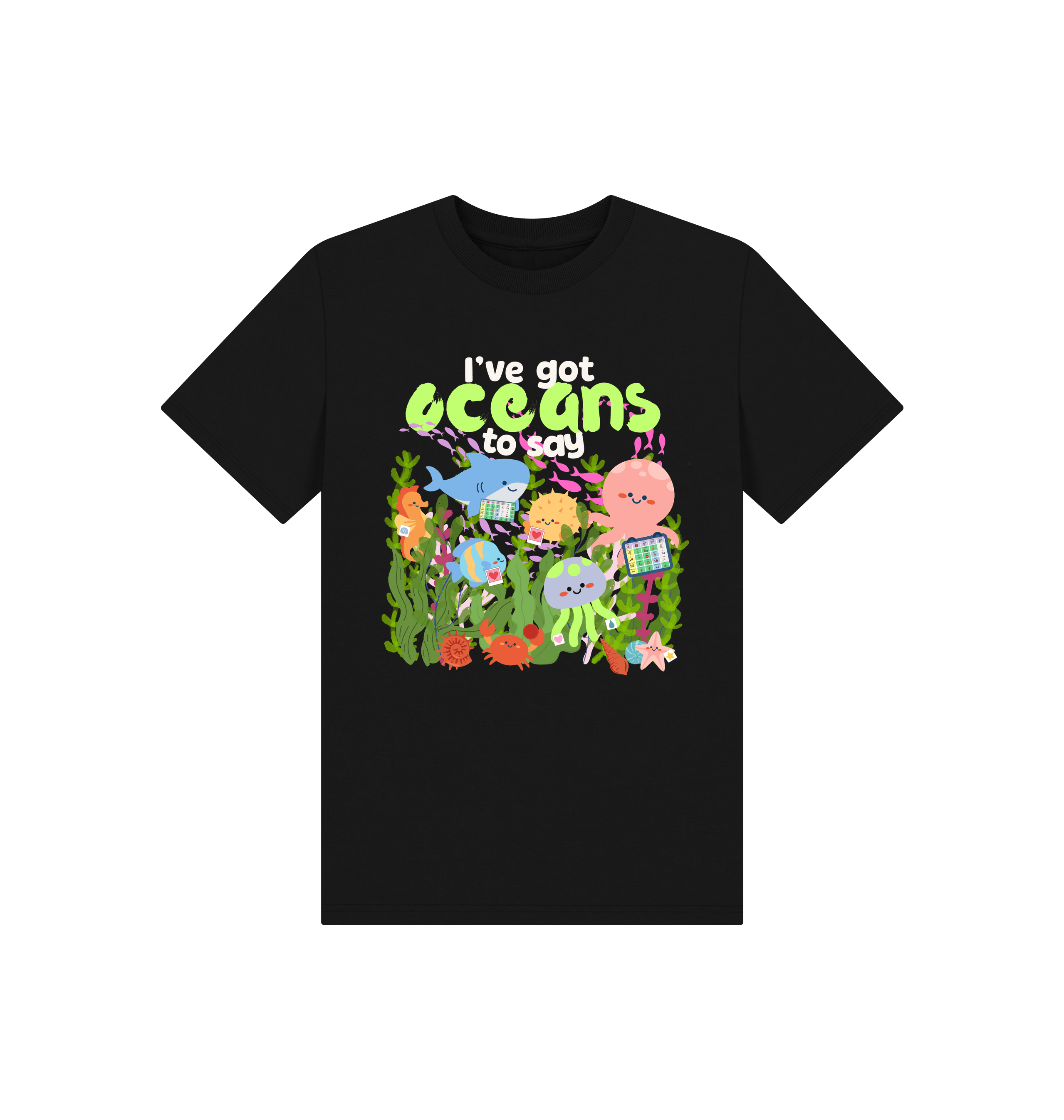 Black Printed Kids T-Shirt Front