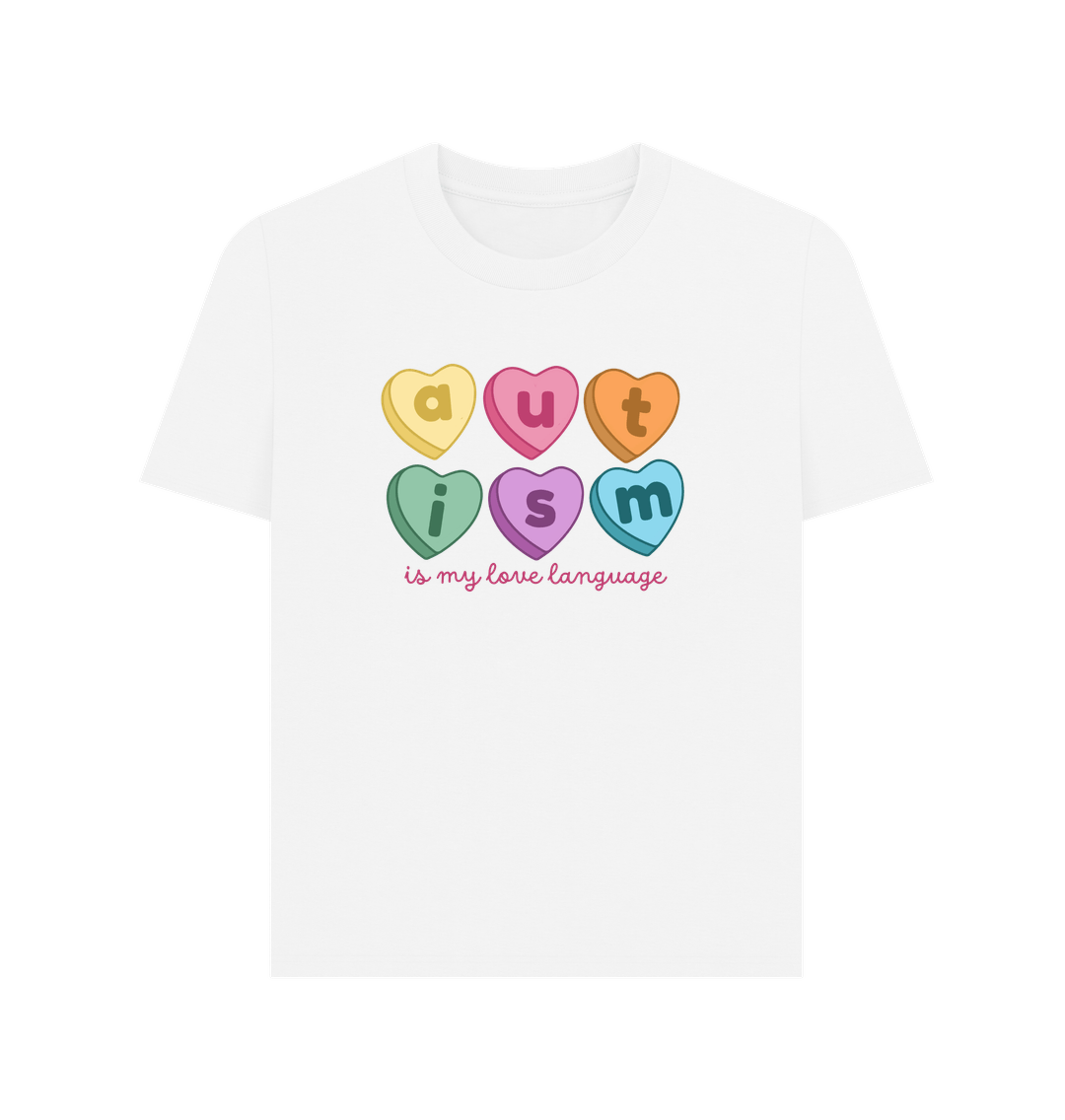 White Valentine's Autism Love Language Women's Tee