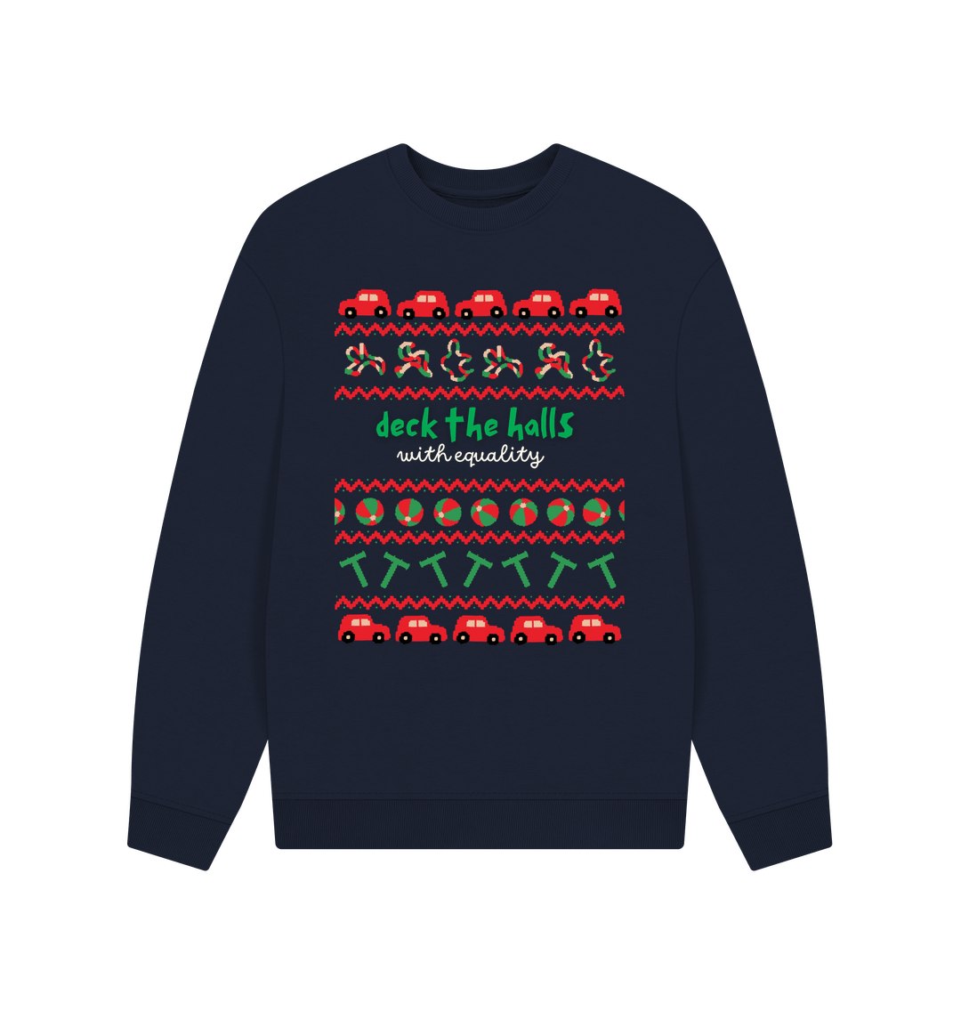 Navy Blue Sensory Deck the Halls with Equality Men's oversized sweater (dark)