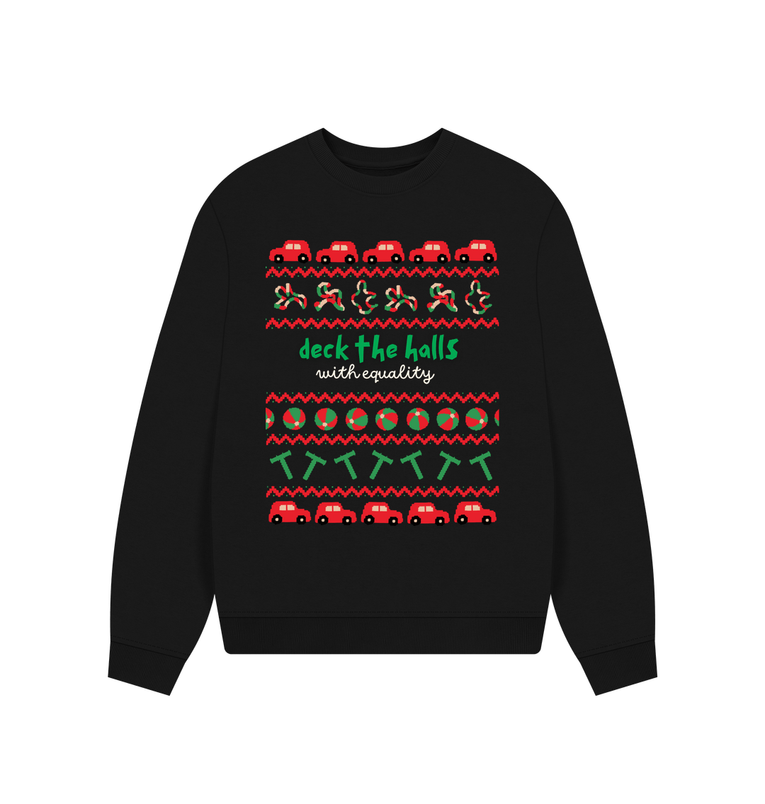 Black Sensory Deck the Halls with Equality Women's oversized jumper (dark)