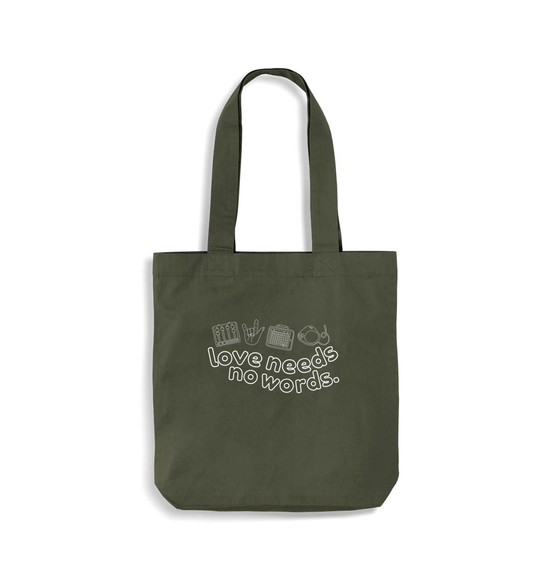 Olive Green Love Needs No Words tote