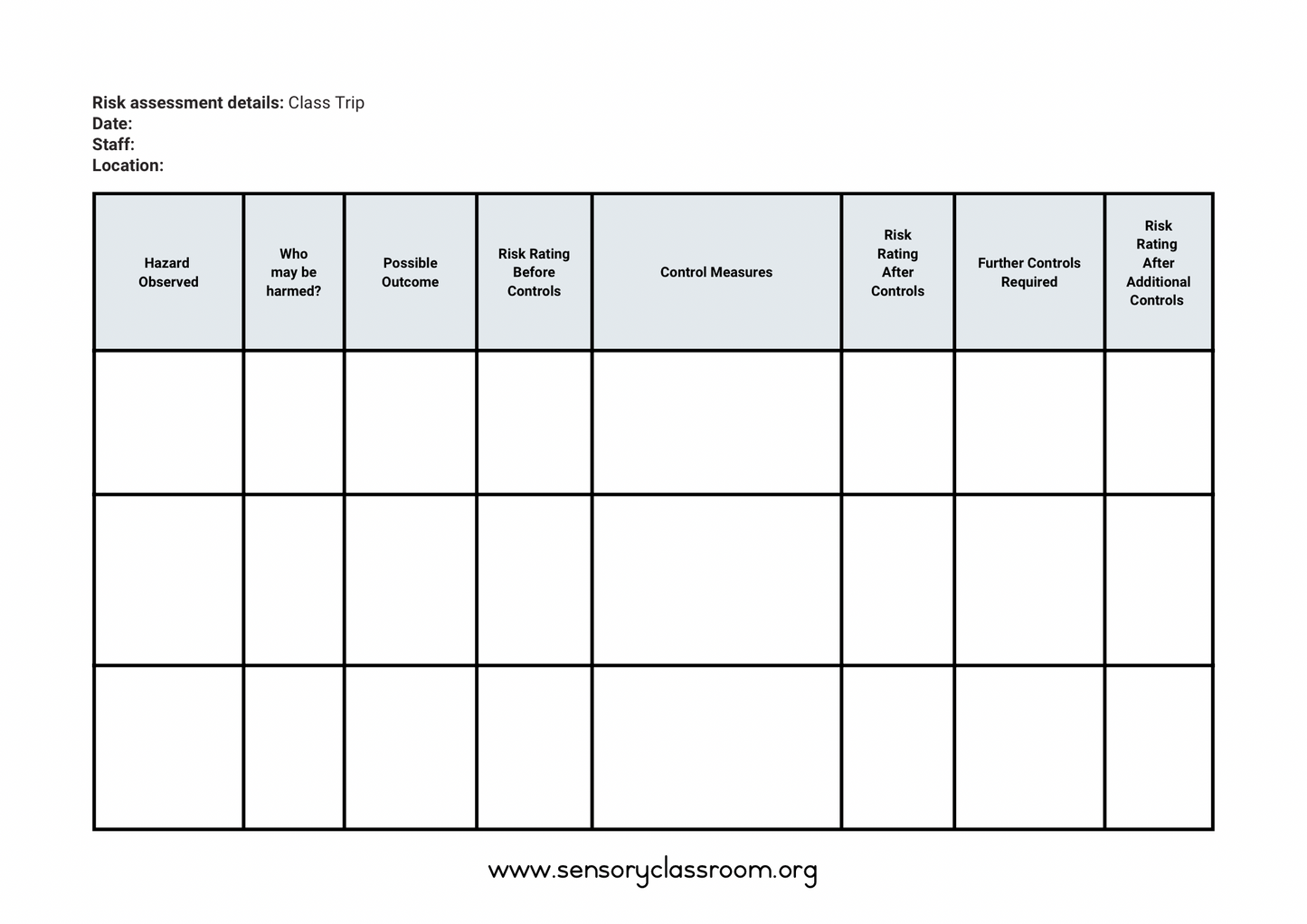 Risk Assessment Template