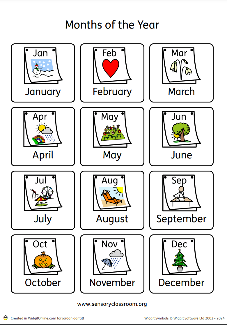 Months of the Year & Days of the Week Symbols