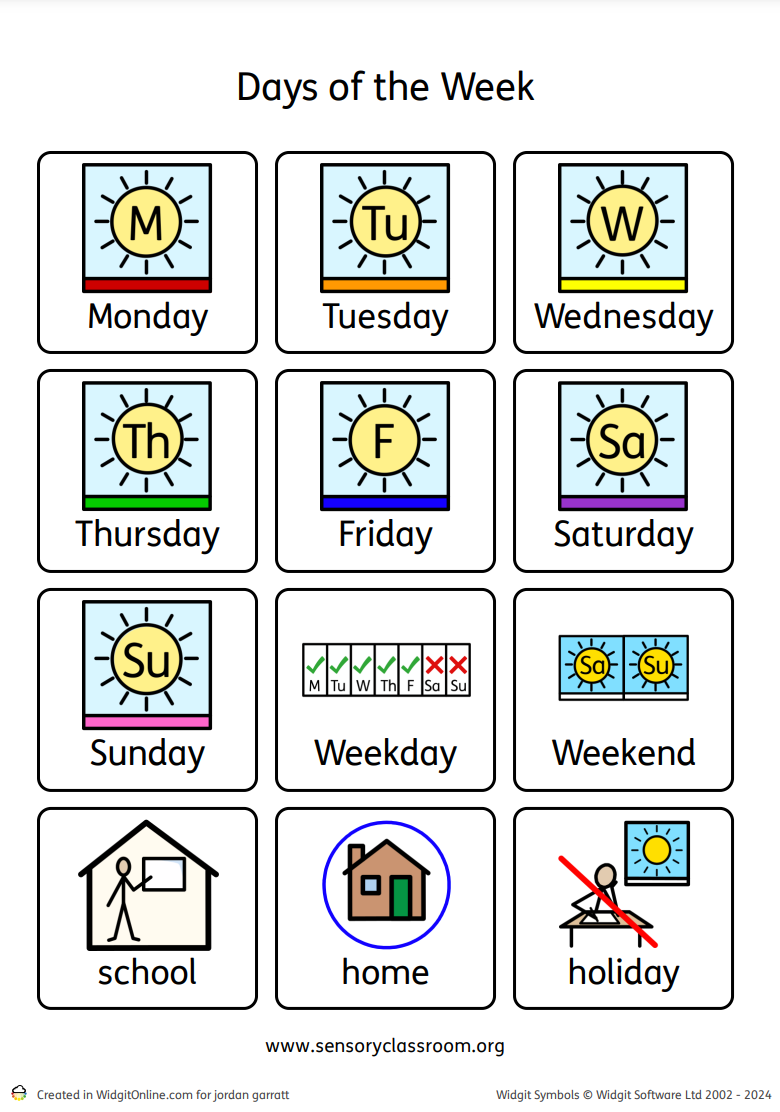 Months of the Year & Days of the Week Symbols