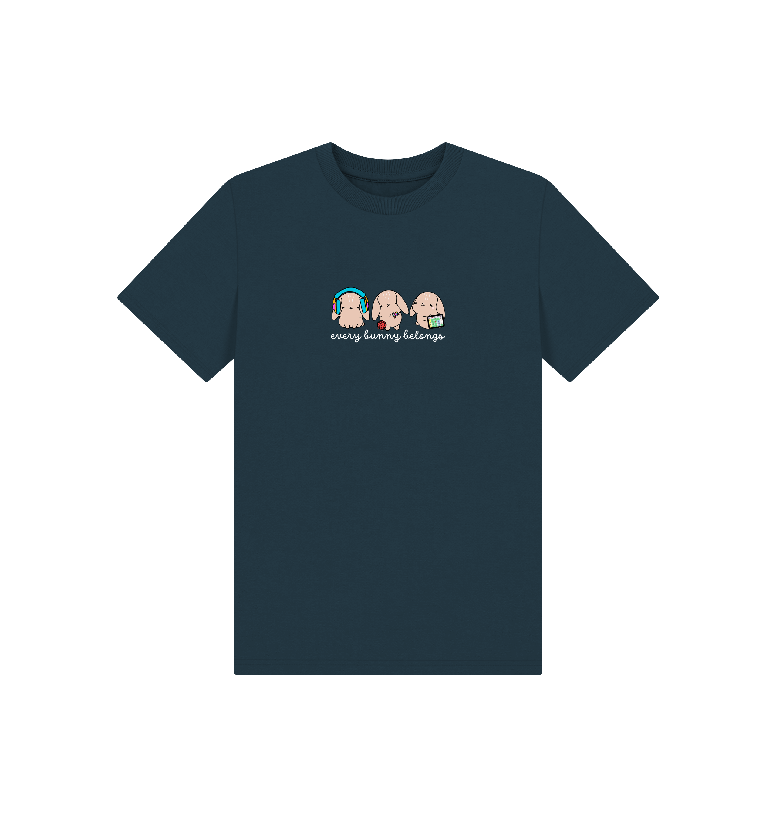 Denim Blue Printed Kids T-Shirt Front