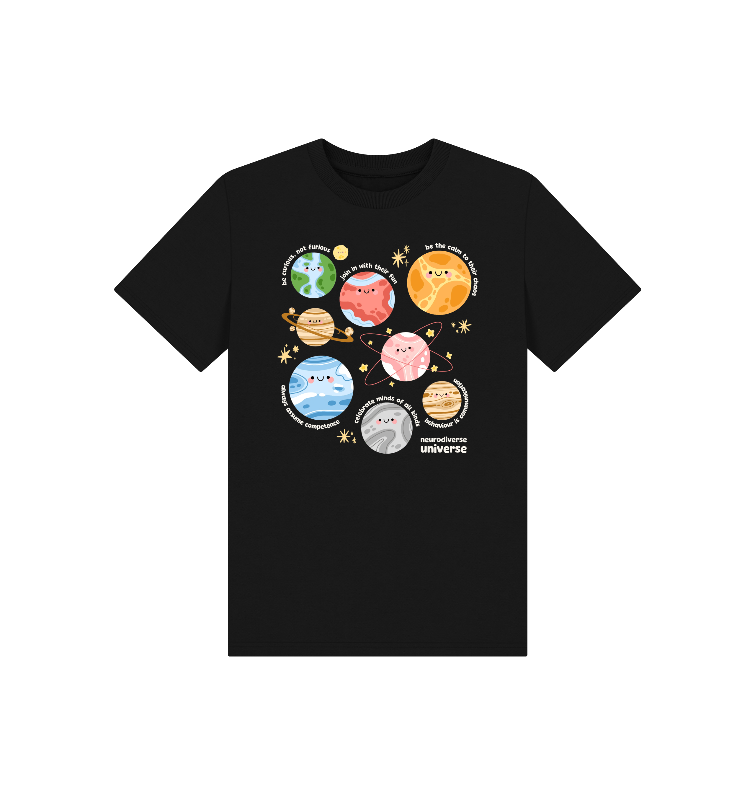 Black Printed Kids T-Shirt Front