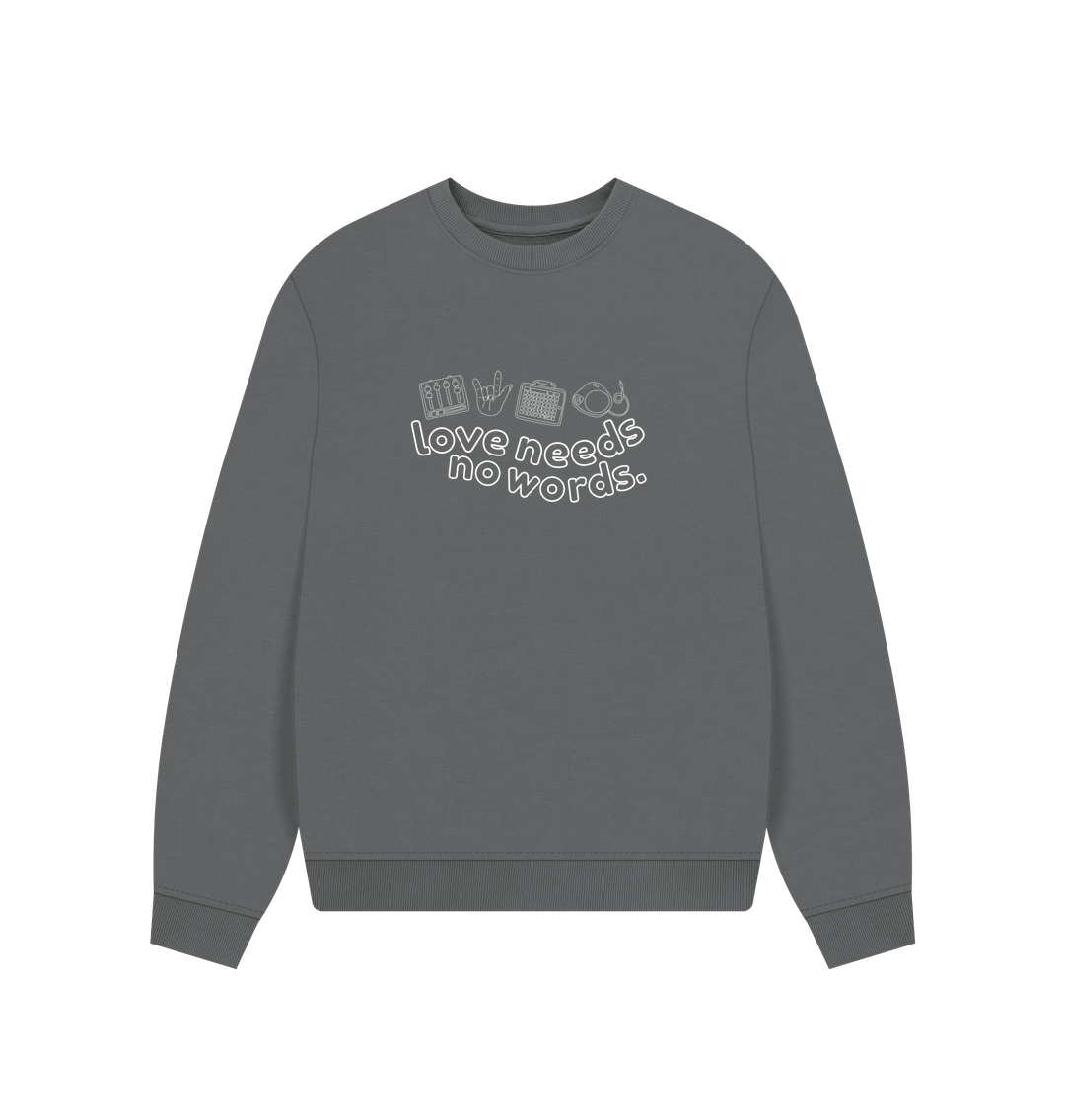 Slate Grey Love Needs No Words Oversized Women's Sweater